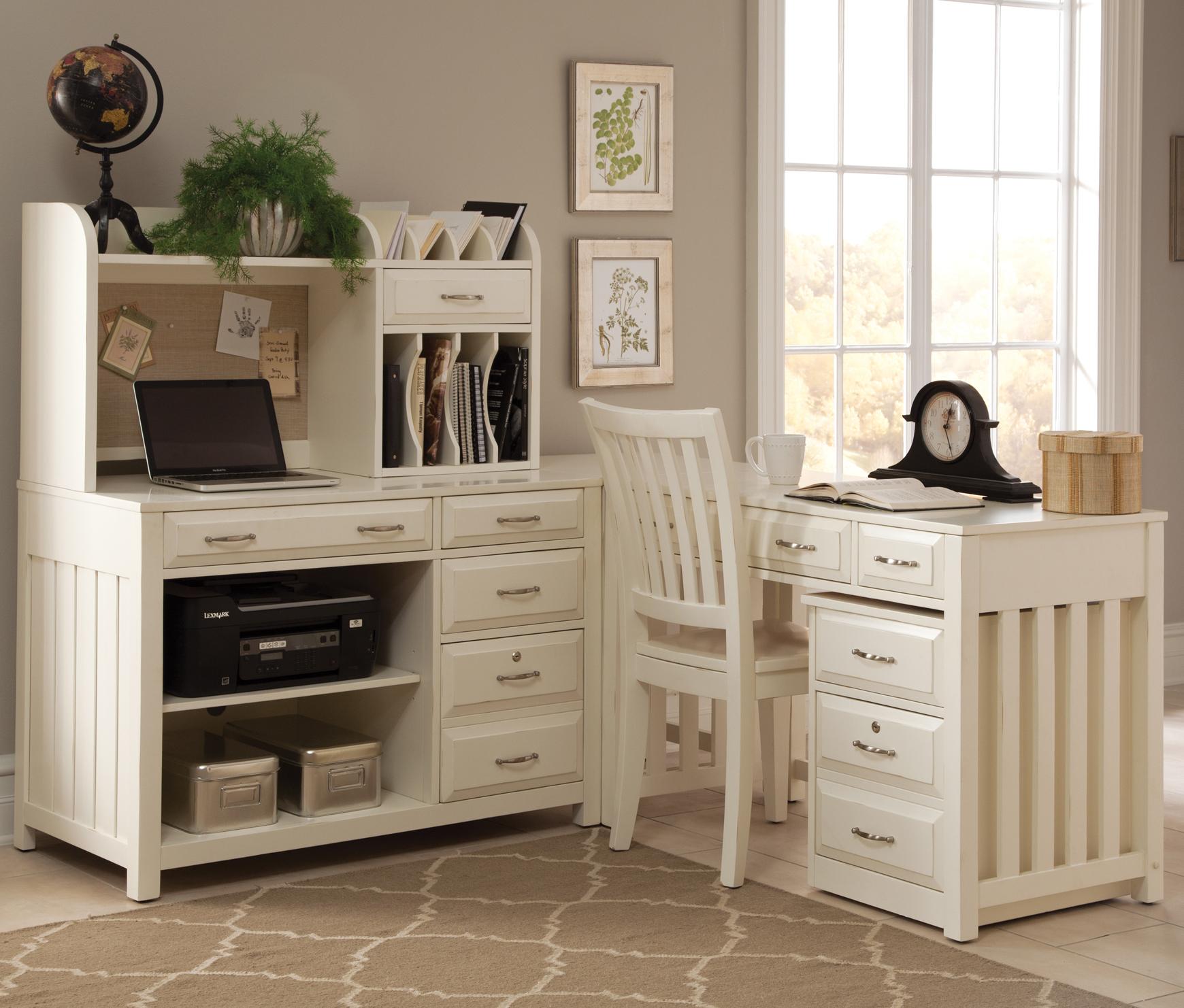 Vendor 5349 Hampton Bay White 5 Piece LShaped Desk and File Unit Becker Furniture